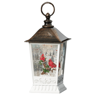 Confetti Lites Lighted Swirl White & Bronze Lantern with Cardinals Scene