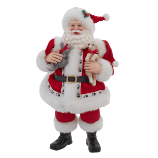 10.5" Fabriché™ Santa Holding Puppy & Kitten Table Piece