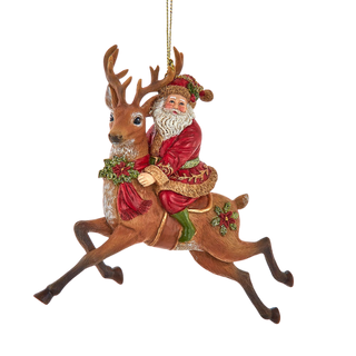 5.25" Oversized Santa Riding Flying Reindeer Ornament