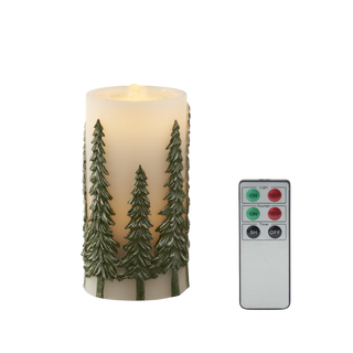 Green Embossed Trees LED Water Candle w/Timer & Remote