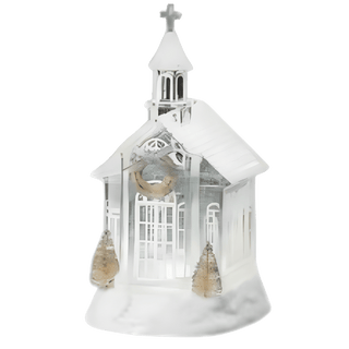 10.25"H LED SWIRL WHITE CHURCH W/ TREE