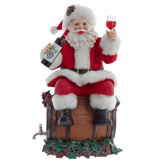 10.5" Fabriché™ Santa Sitting on Wine Barrel