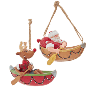 Reindeer & Santa In Canoe Ornaments, 2A