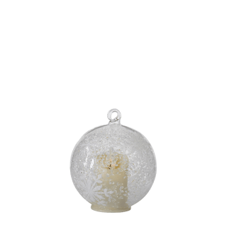 Iced Clear Glass White Snowflakes LED Flicker Flame Ornament