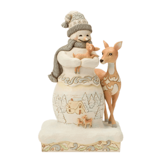 Woodland Snowman Holding a Fawn "Winter's Blessing"