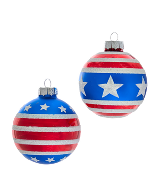 80MM Glass Red, White and Blue Stars and Stripes Glass Ball Ornaments, 6-Piece Box