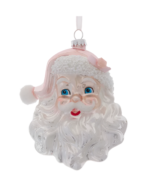 Glass Pink & Silver Santa Head Ornament