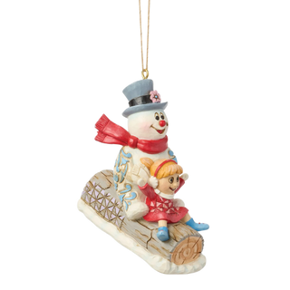 Frosty & Karen in Log Sled Ornament