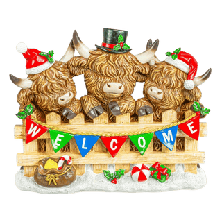 Christmas Highland Cow Welcome Farm Fence Tabletop