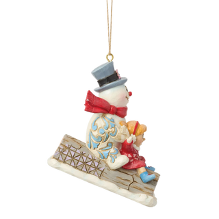 Frosty & Karen in Log Sled Ornament