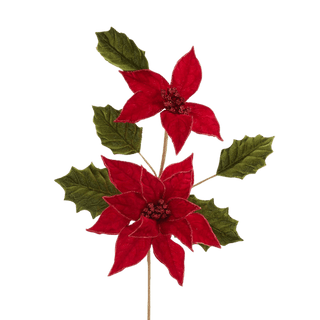 23" Holly & Poinsettia Pick
