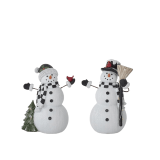 Set of 2 Glittered Resin Woodgrain LED Musical Snowmen w/Timers