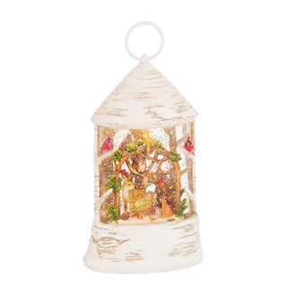Woodland Nativity Lighted Water Birch Lantern