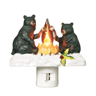 Flickering Flame Black Bears Roasting Marshmallows Night-Light