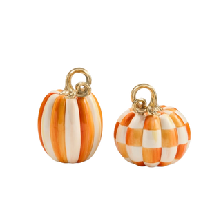 Orange Check and Stripe Petite Pumpkins, Set of 2