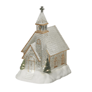 10.25" Confetti Lites Lighted Swirl Church with Trees