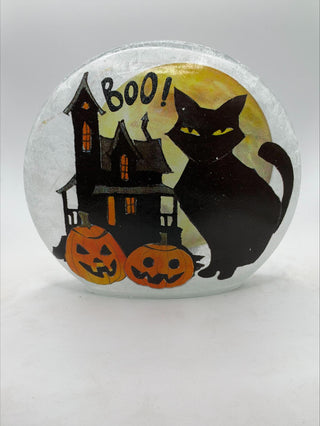 Black Cat & Pumpkins Pre-Lit Vase