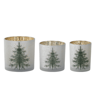Set of 3 Frosted White Glass Christmas Tree Containers w/Gold Star