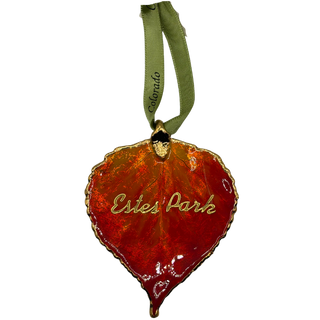Aspen Leaf Gold Trimmed Estes Park Deep Red Ornament