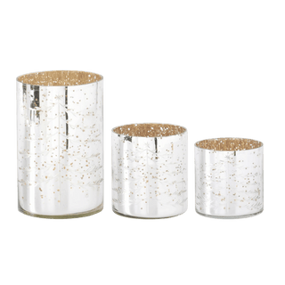 Set of 3 Silver Mercury Glass Candleholders w/Christmas Tree