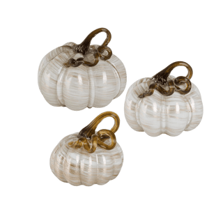 Set of 3 Cream and Gold Swirl Handblown Glass Pumpkins