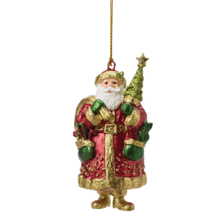 Santa Holding Tree Red Ornament