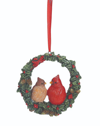 Cardinal Pair "First Christmas" in Holly Wreath Ornament
