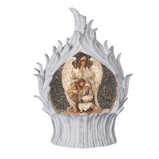 10" Confetti Lites Lighted Swirl Holy Family in Angel Wing Frame