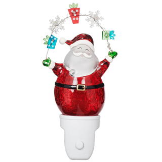 7.75"H Roman Lights Santa with Snowflake & Present Garland Night-Light
