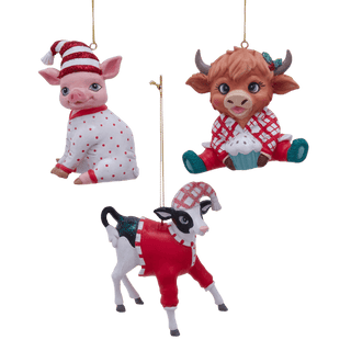 3.15" Pajama Farm Animal Ornaments, 3 Assorted