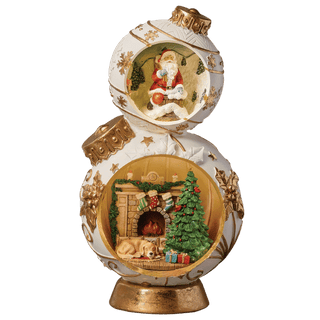 15"H Christmas Ornament Tower with Santa and Cozy Fireplace Scene