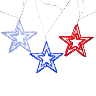 16" 720L Red, Blue & Cool White Star Fairy Light Set, 3-Pieces