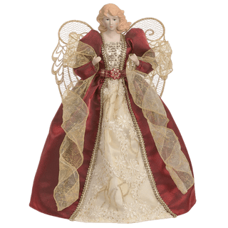 14"H Red & Ivory Lace Angel Treetopper