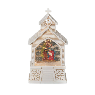 7" Confetti Lites Lighted Swirl Mini Church with Holy Family