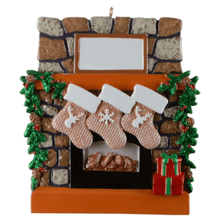 Rustic Fireplace Stockings 3 Ornament