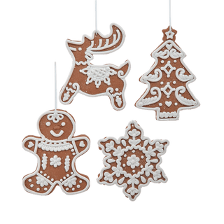 5" Gingerbread Deer, Man, Snowflake & Tree Ornaments, 4A