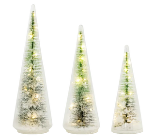 Lit Glass Bottle Brush Tree Set of 3