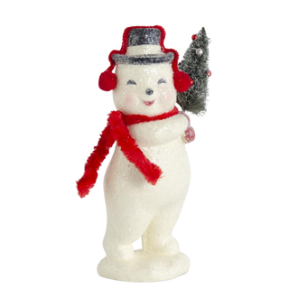 7.75" Glittered Snowman w/Red Earmuffs & Scarf
