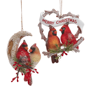 4.13" Birch Berries Cardinal Pair Ornaments, 2A