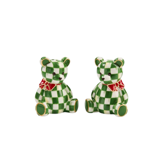 Emerald Check Holiday Bear Salt & Pepper Set