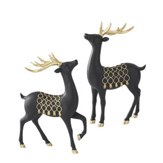 Set of 2 Matte Black Deers w/Gold Saddles