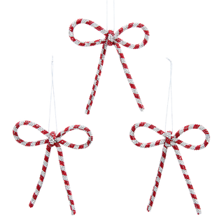 Red & Silver Bow Ornaments, 3-Piece Set