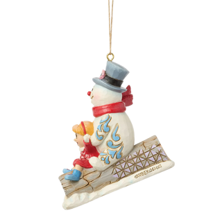 Frosty & Karen in Log Sled Ornament