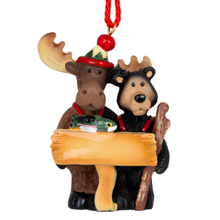 Hiking Bear Moose Ornament