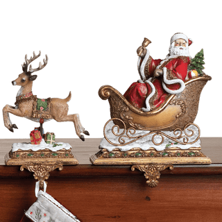 9.25"H Joseph's Studio Santa and Reindeer Stocking Holder Set