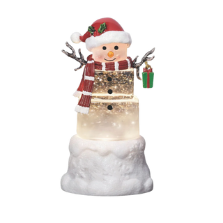 6.75" Confetti Lites Lighted Swirl Mini Snowman with Present