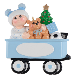 Baby Christmas Wagon Blue Ornament