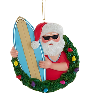 Beach Santa With Wreath Ornament