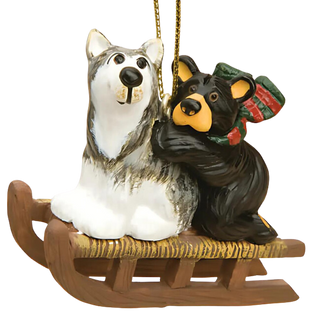 Bearfoots Bear and Sled Dog Ornament