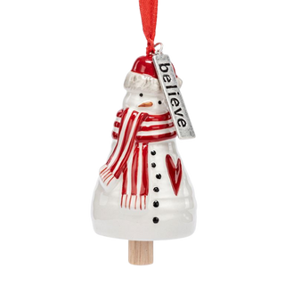 Believe Snowman Red Heart Mini Bell Ornament